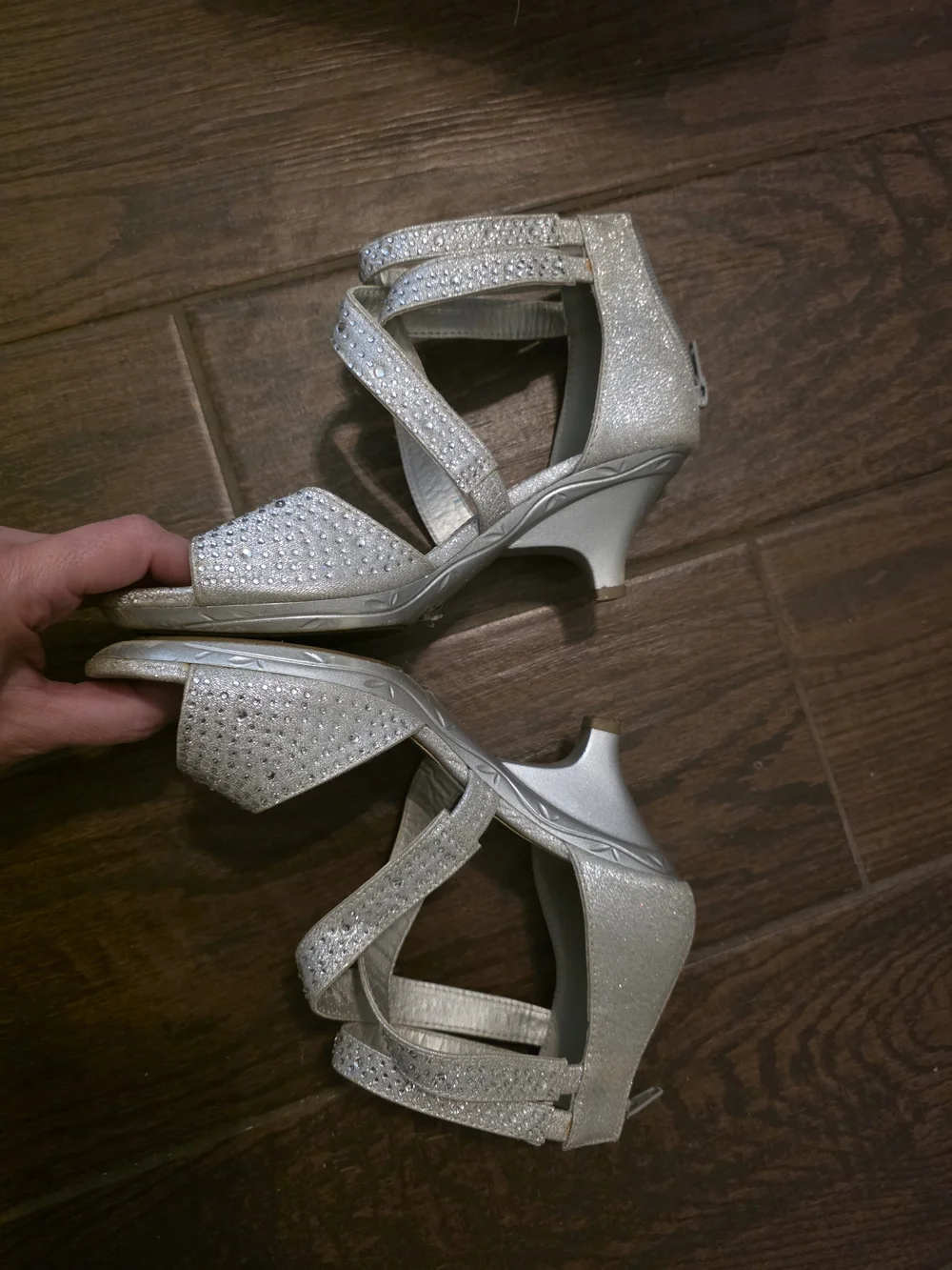 Girls' Glittery Silver Dress Shoes with Crystal Accents